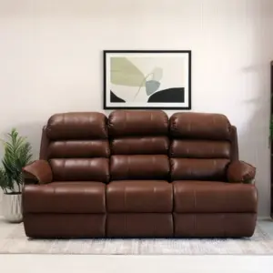 Valencia Leatherette Three Seater Manual Middle Seat Fixed Recliner (Saddle Brown)