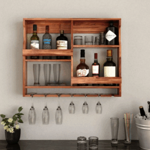 Cyrus Sheesham Wood Wall Mount Multipurpose Rack (Honey Finish)
