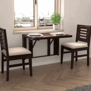 Benz Wall Mount 2 Seater Foldable Dining Set (Walnut Finish)