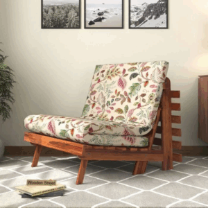 Jovi Single Futon Bed (Honey Finish, Rosy Leaf)