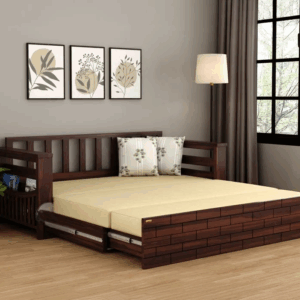 Sereta Sheesham Wood Sofa Cum Bed (Queen Size, Walnut Finish)