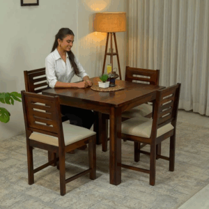 Janet Premium Sheesham Wood 4 Seater Dining Set with Cushioned Chair (Walnut Finish)