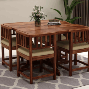 Cohoon Sheesham Wood 4 Seater Dining Set With Cushioned Chairs (Honey Finish)