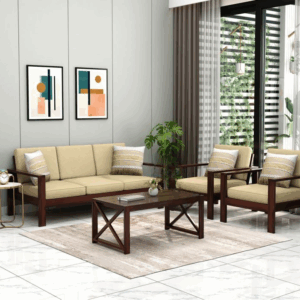 Haven Sheesham Wood Sofa Set (Walnut Irish Cream)