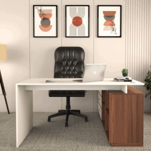 Elania Executive Table with Three Drawers (Exotic Teak Frosty White)